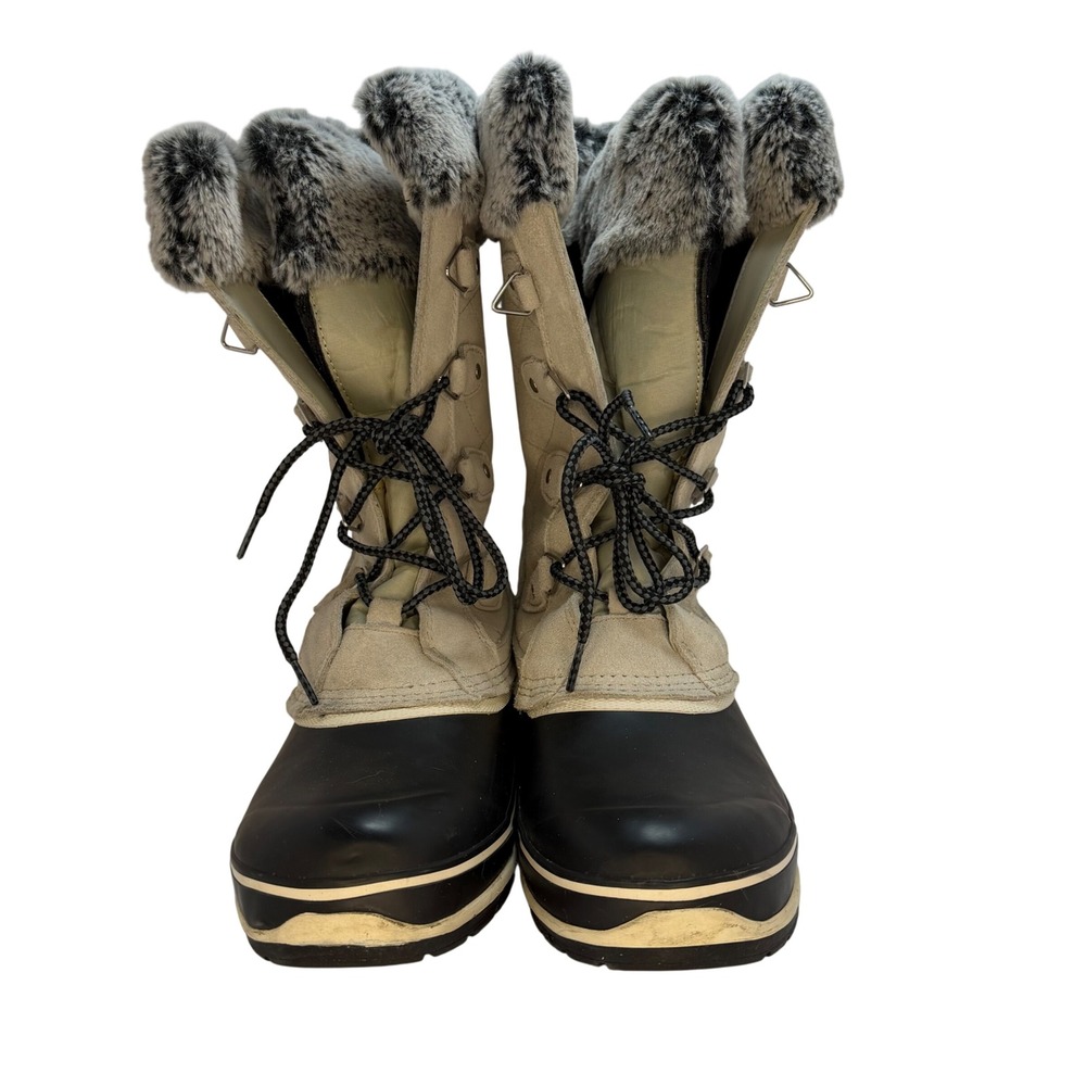 Khombu Emily Womens Tan Black Faux Fur Quilted Winter Snow Duck Boots Size 9M
